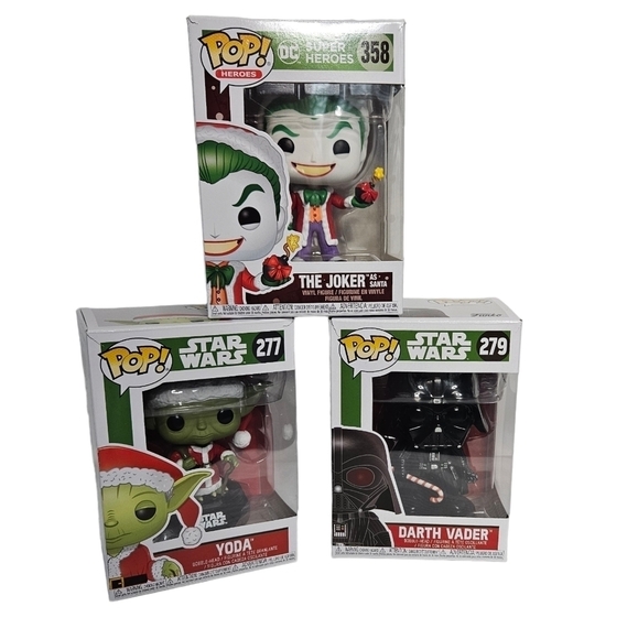 Marvel and DC Christmas funko pop bundle w/ Yoda, Darth Vader, and Joker - Picture 1 of 7